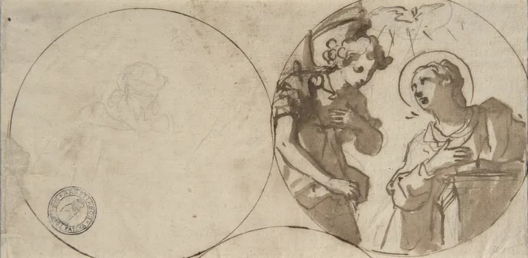 Annunciation and Partial Sketch of Figure