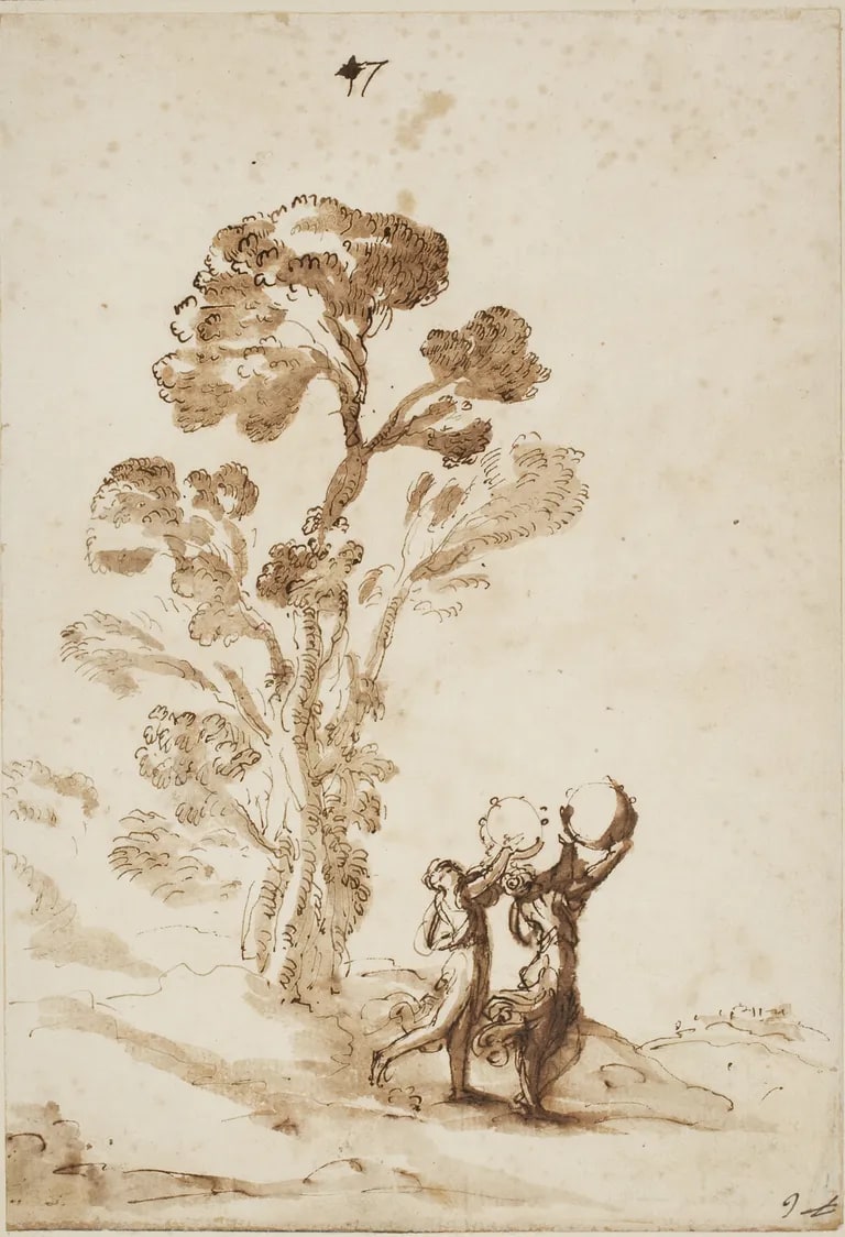 Two nymphs with tambourines, dancing