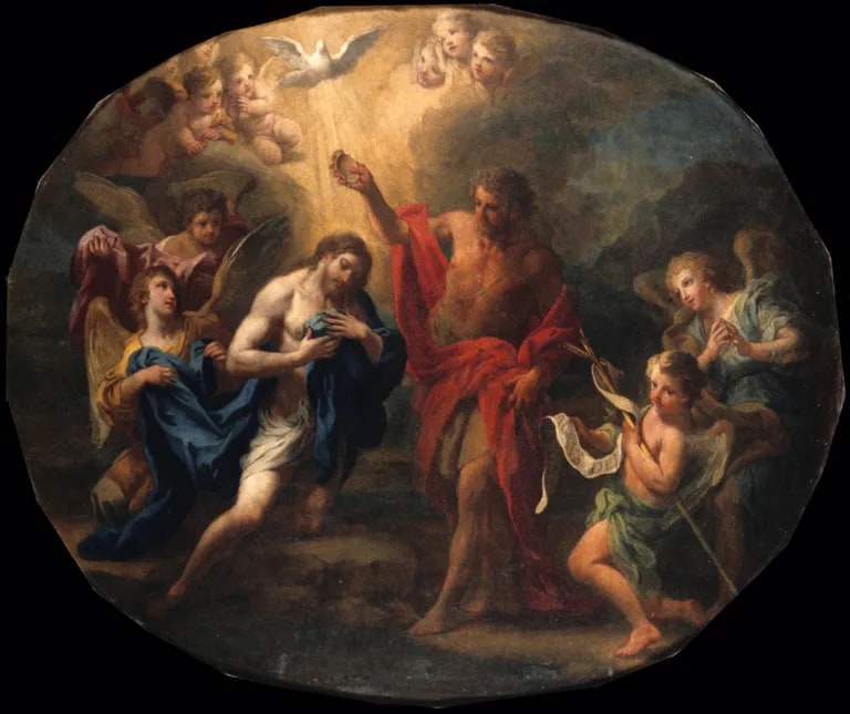 recto: The Baptism of Christ; verso: Portrait of a Bishop Saint