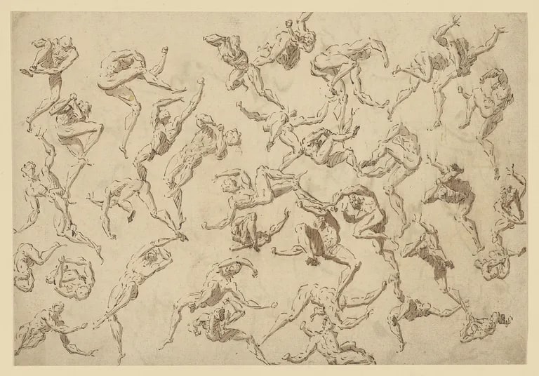 Studies of falling nude male figures