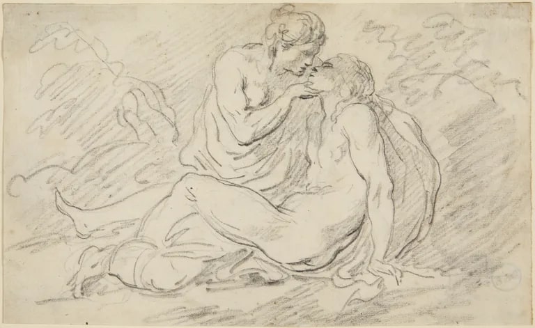 Two lovers, detail of the stucco decoration, Vatican Logge, Rome