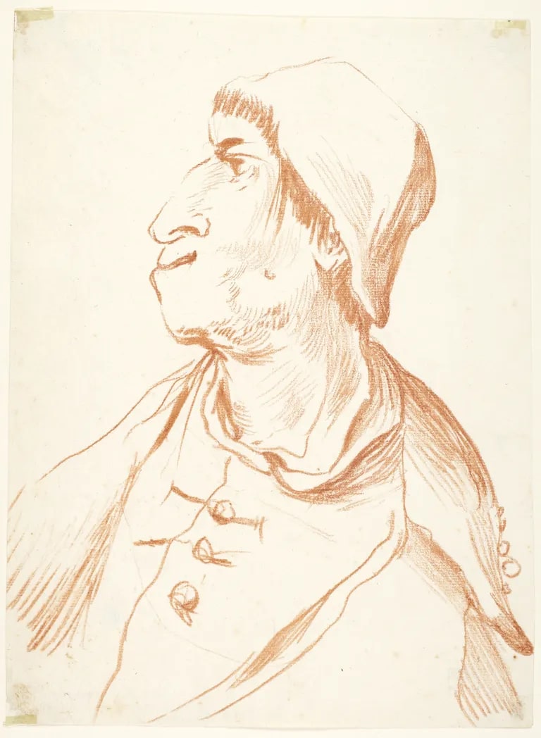 Man in cap, profile to left