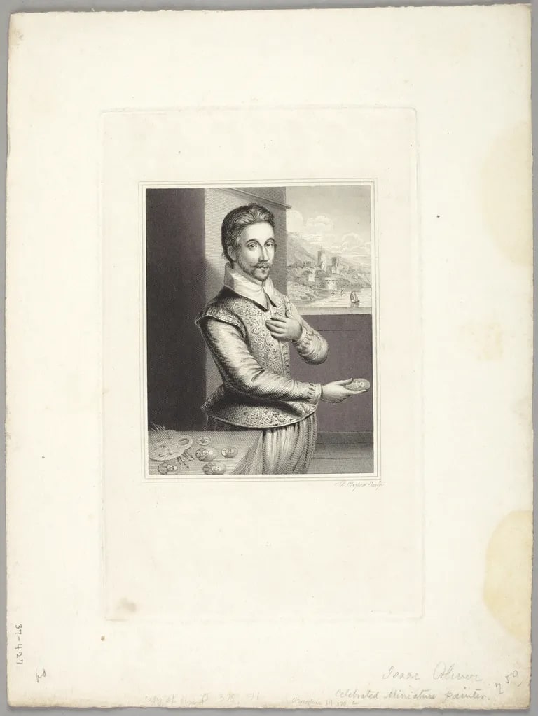 Isaac Oliver, celebrated miniature painter in his studio before a window