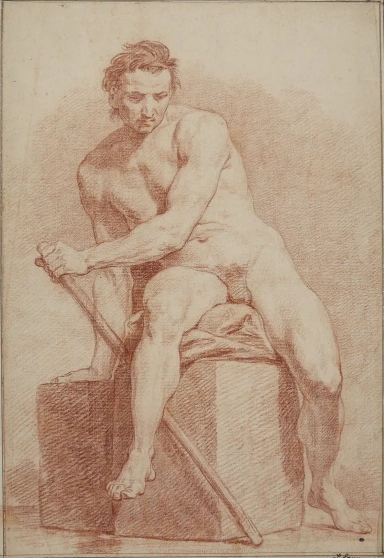 Seated Man Holding a Wooden Dowel
