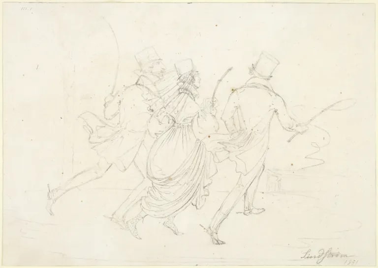 Two Gentlemen and a Lady in Riding Habit