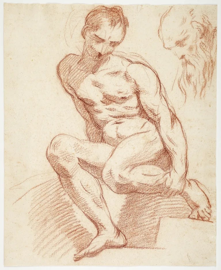 Seated nude and bearded head