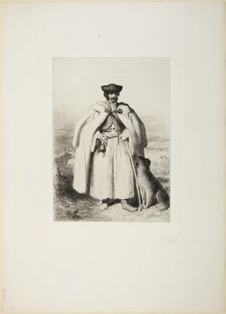Standing Shepherd and His Dog
