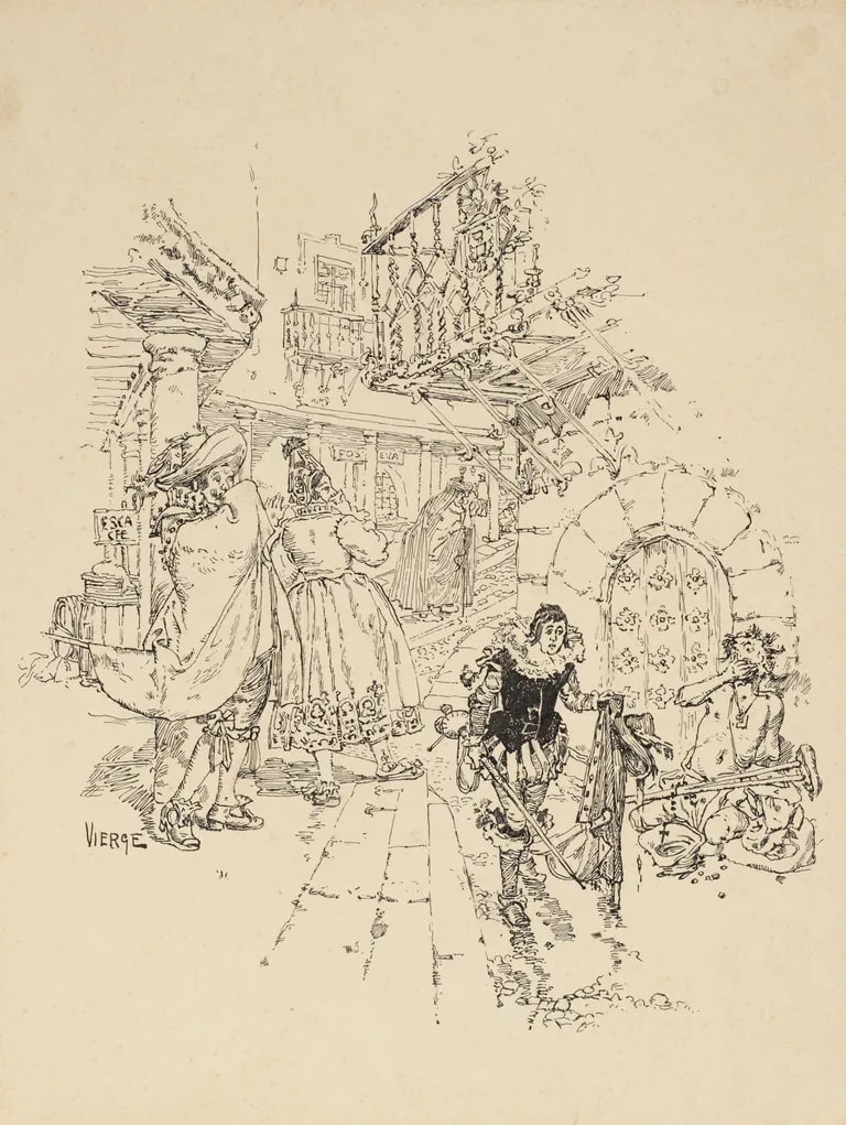 Pablo Returning Home, After Having Fallen in the Sewer, Illustration for Chapter Two, Francisco de Quevedo’s Pablo de Segovia, French edition, Paris, 1882