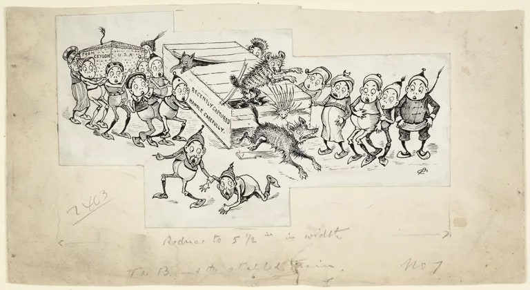 The Brownies and the Stalled Train, No. 7 (Illustration for St. Nicholas)