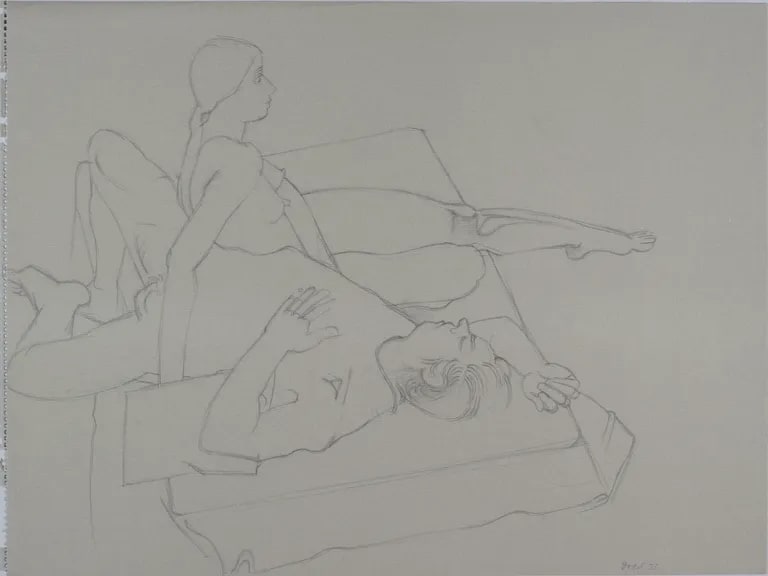 Male and female nude reclining