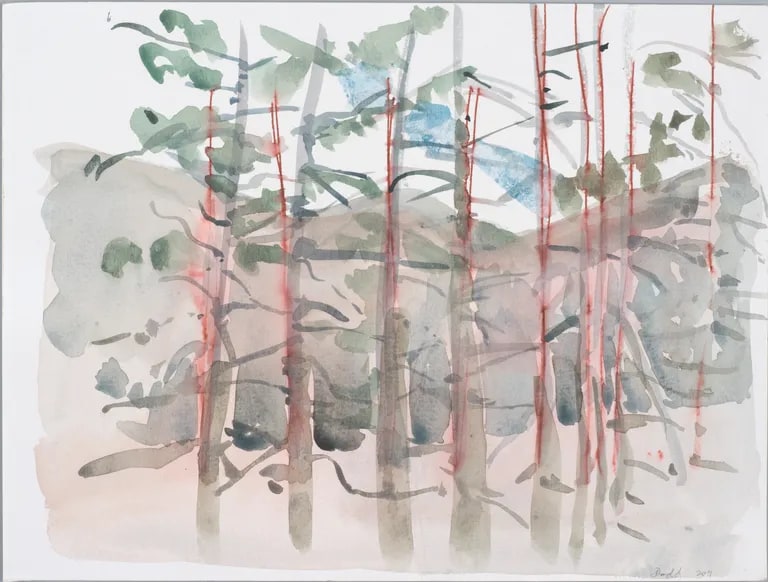Row of trees, mountain behind