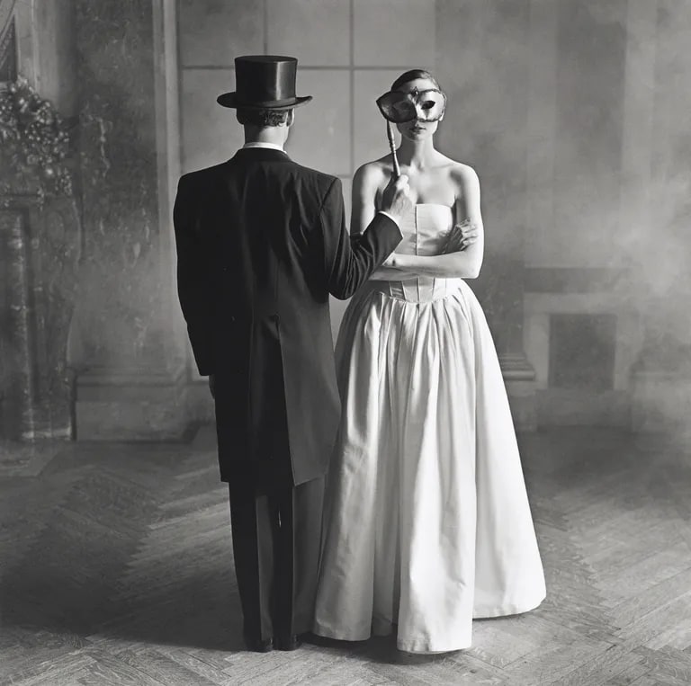 Tim holding mask to Bernadette, Burden Mansion, New York City