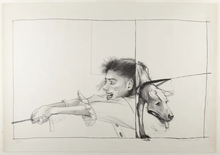 Woman Pulling Dog