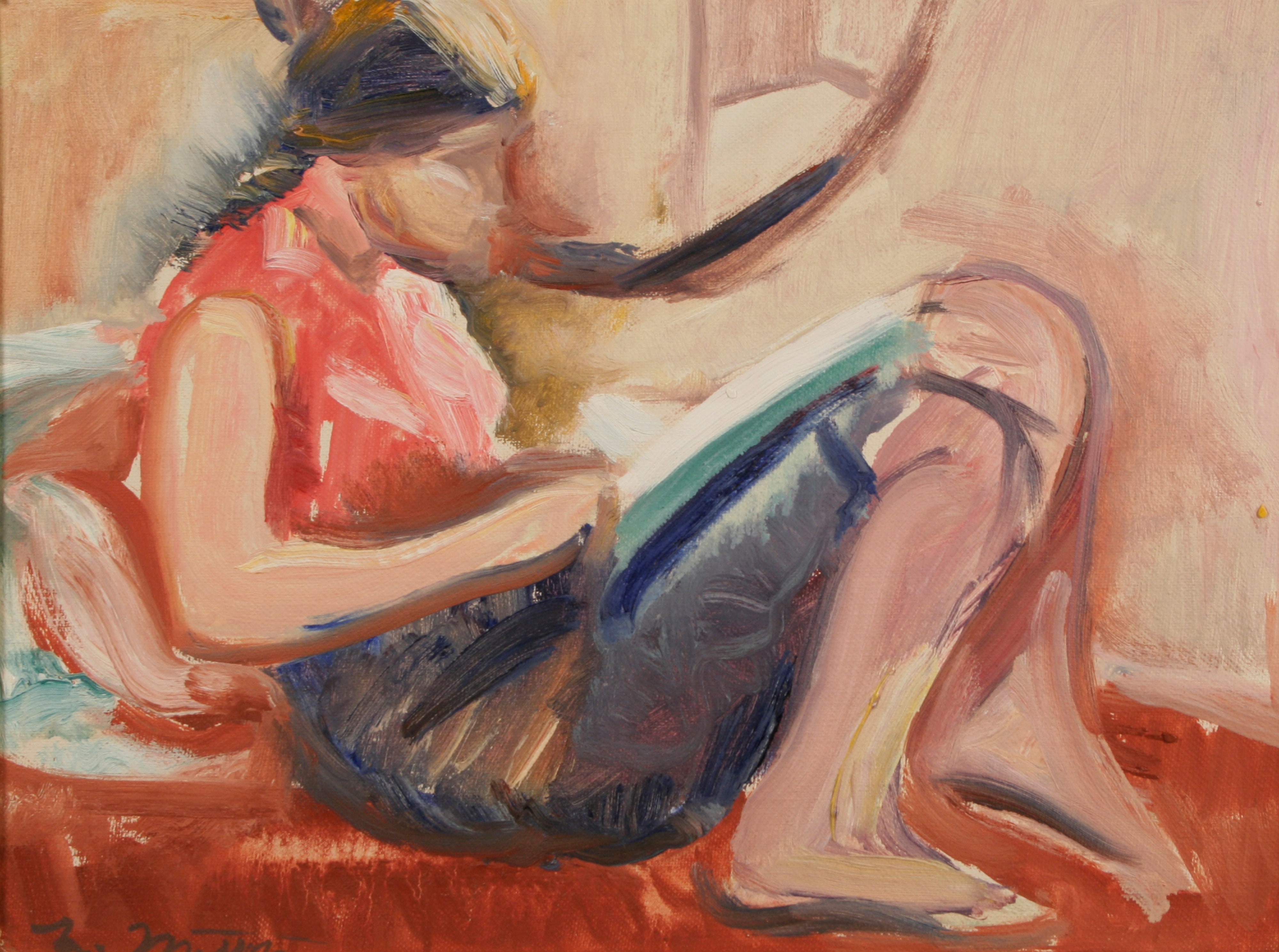 Girl Seated with Cushions, Reading