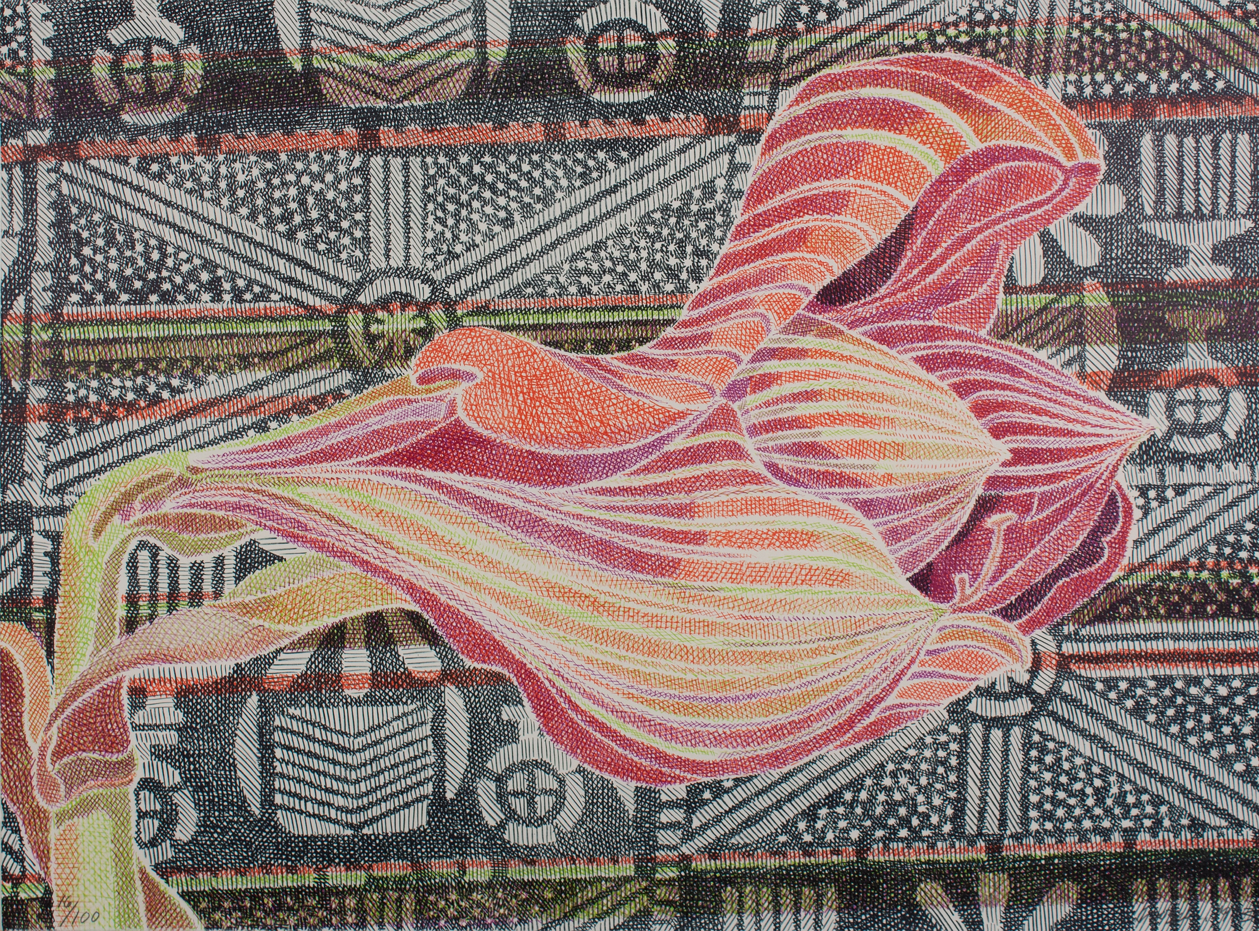 Amaryllis on Adire Cloth