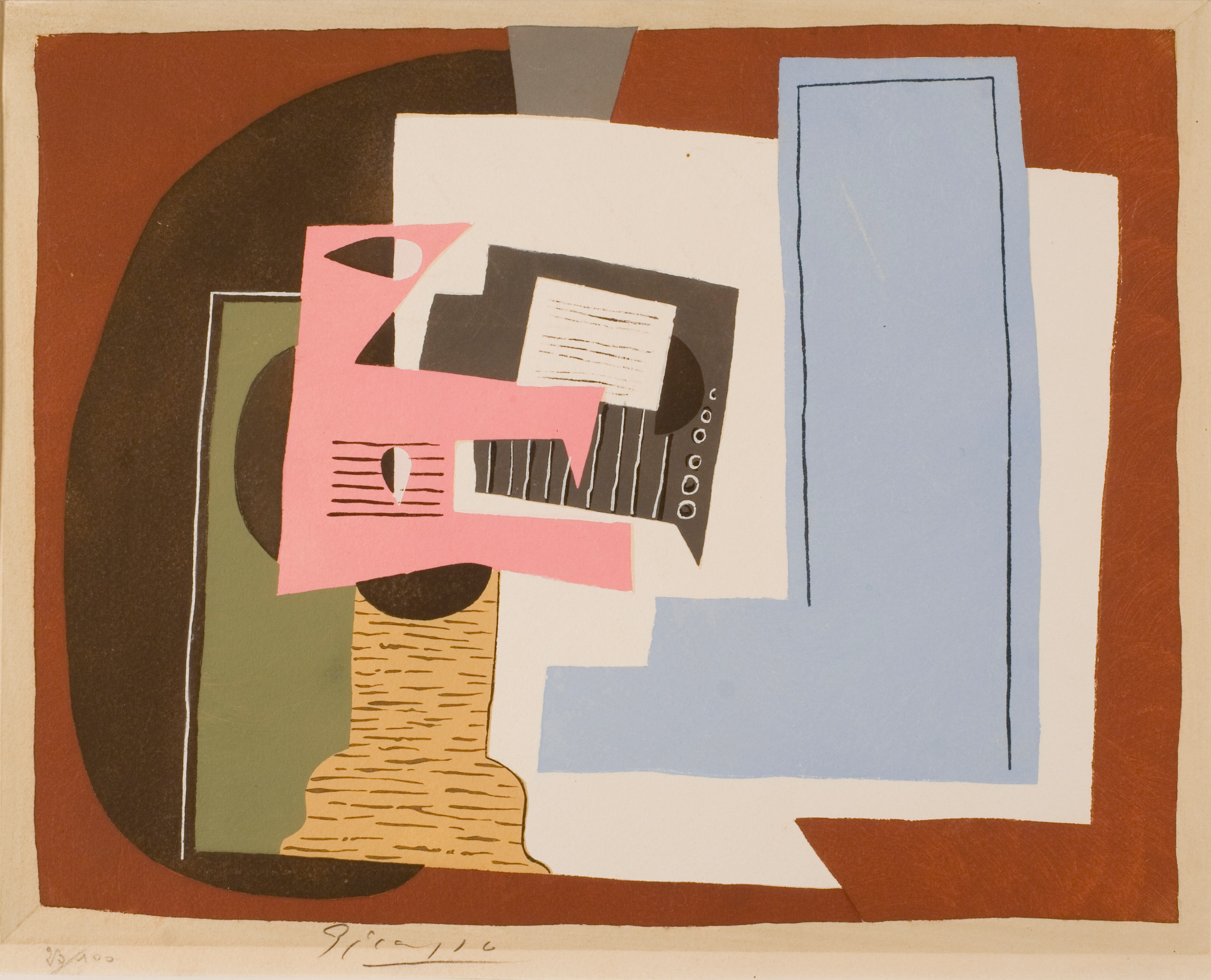 Guitar and Score on a Pedestal Table (Guitare et partition sur guéridon) from the series "Dix Pochoirs"