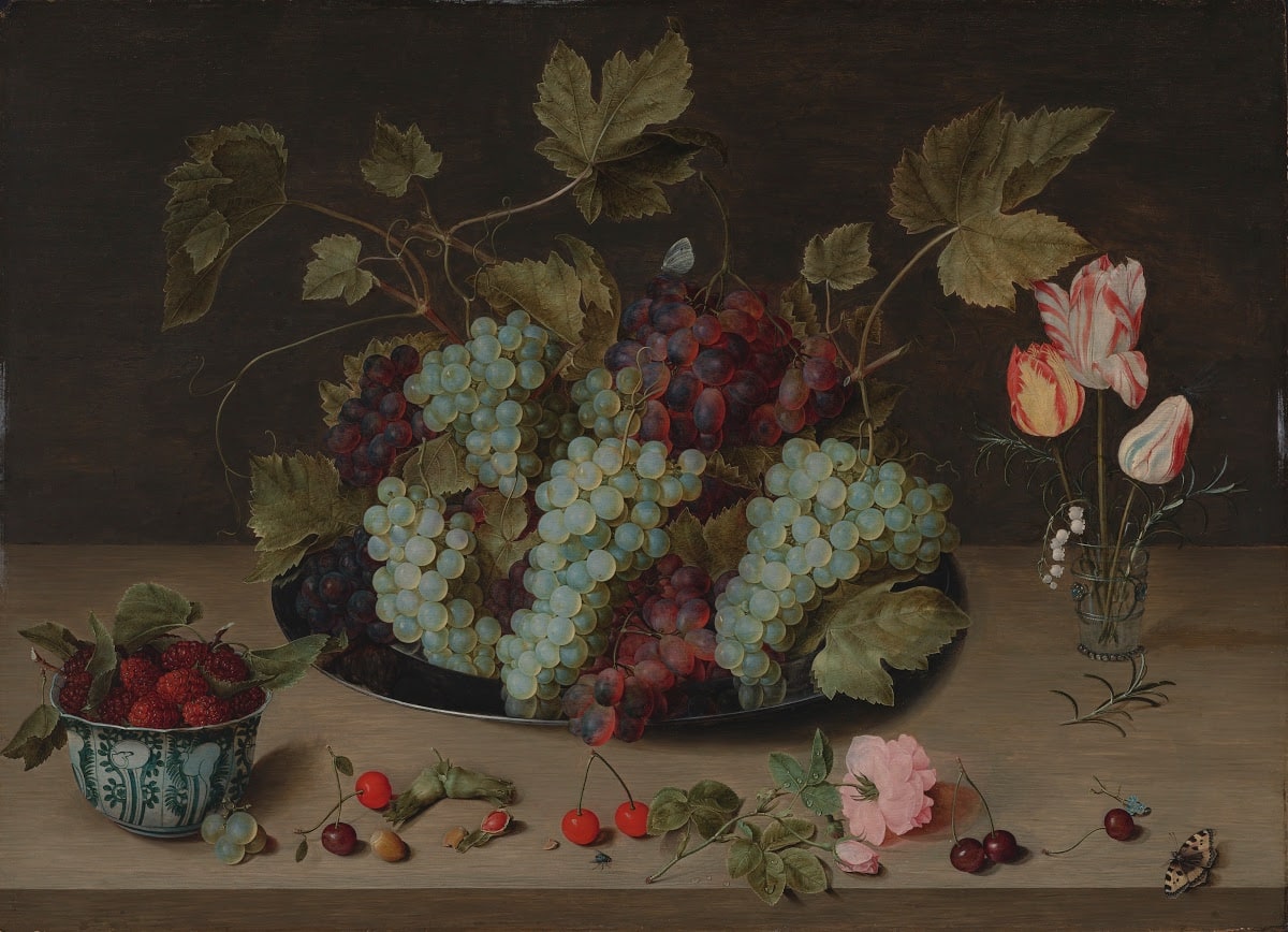 Still Life with Grapes, Flowers, and Berries in a Wanli Bowl