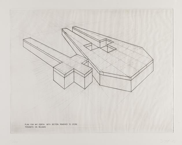 Plan for My Coffin with Section Removed to Store Thoughts on Religion
