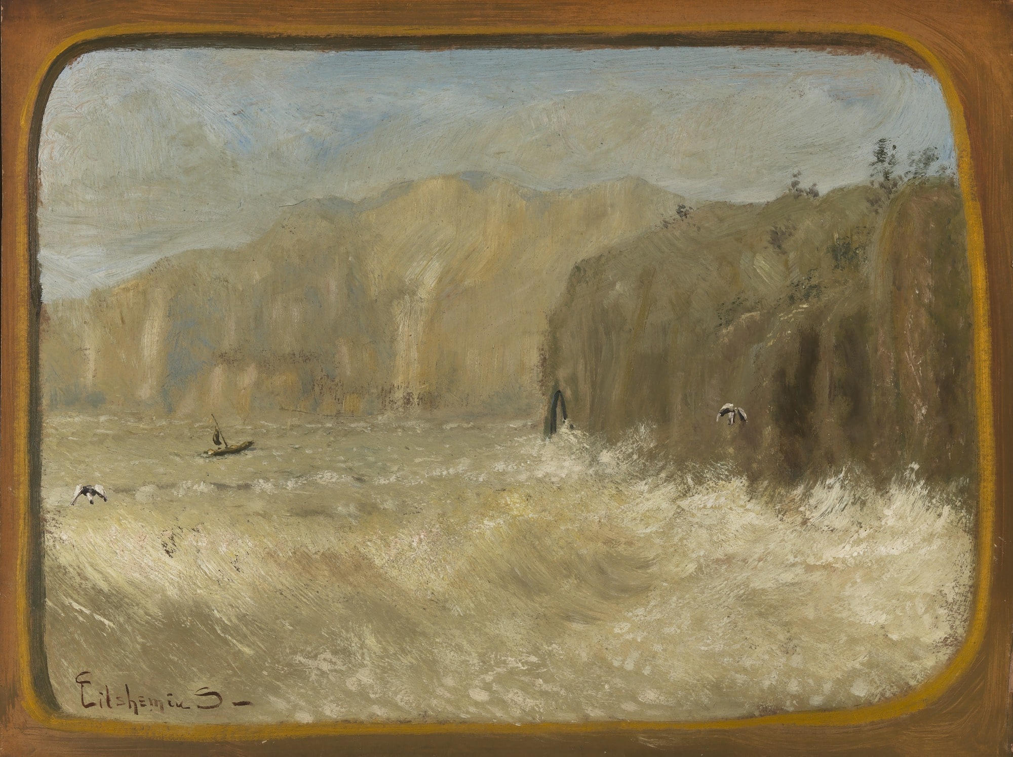 Two Gulls and Cliffs