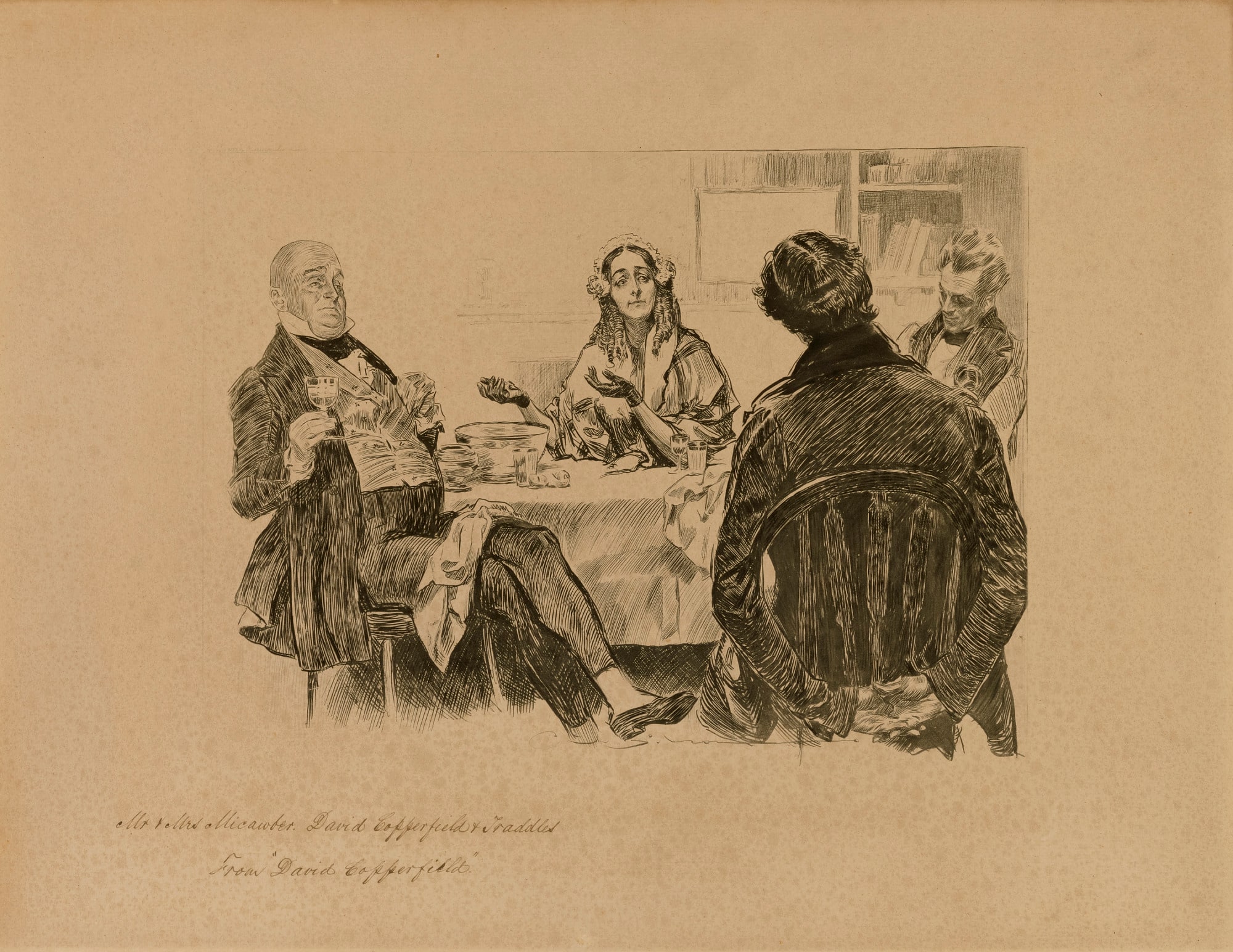 Mr. and Mrs. Micawber, David Copperfield and Traddles, from "David Copperfield"