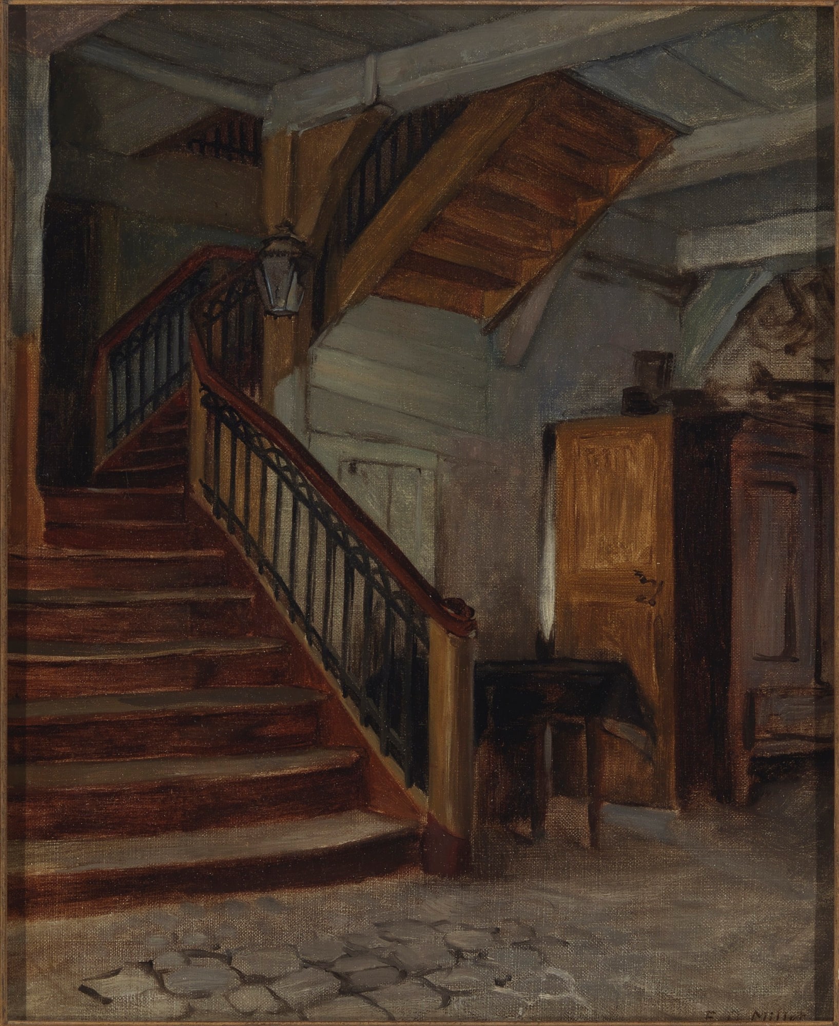 Room Interior with Winding Staircase