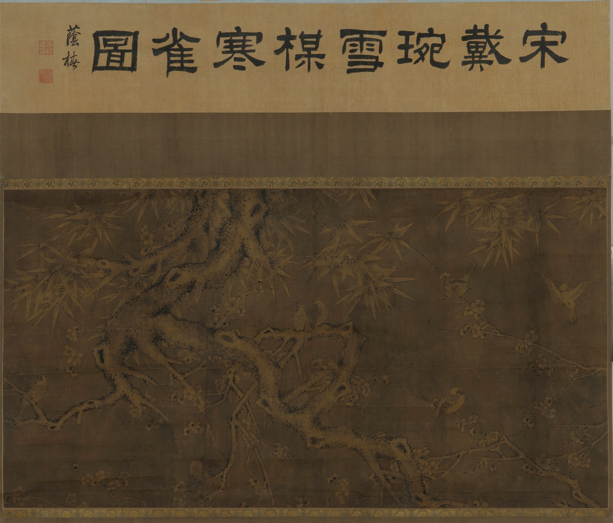Birds, plum blossoms, bamboo and snow