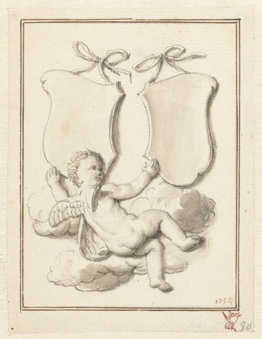 Putto met twee wapenschilden