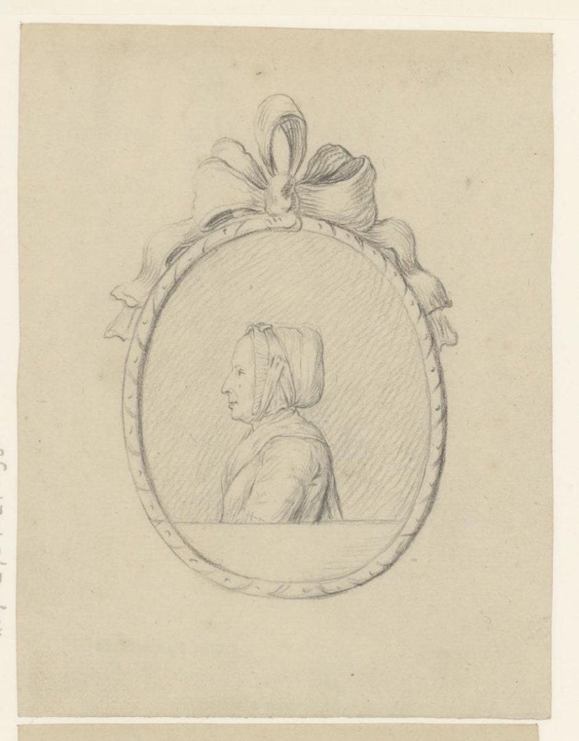 Portret van een oude vrouw in een medaillon, mogelijk de grootmoeder van Jean Bernard