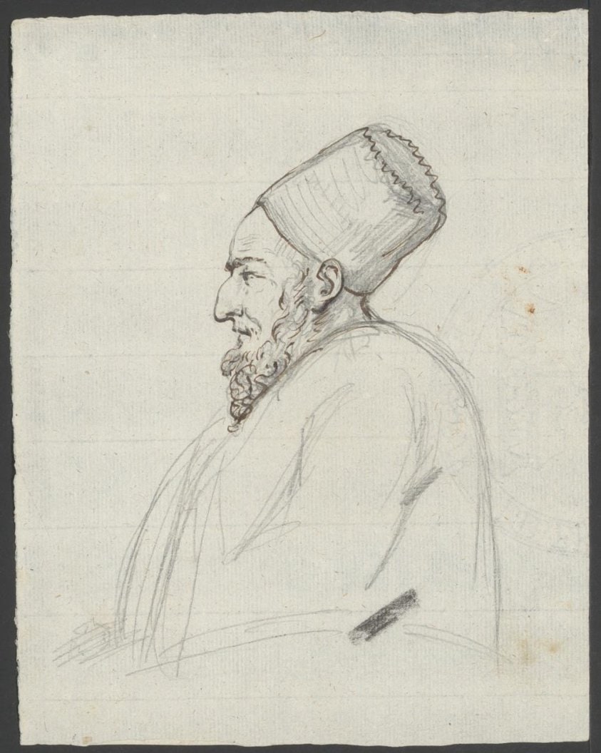 Oude man met baard en fez