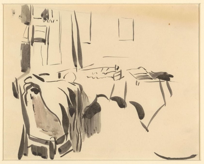 Hoek van een kamer met tafel en stoel