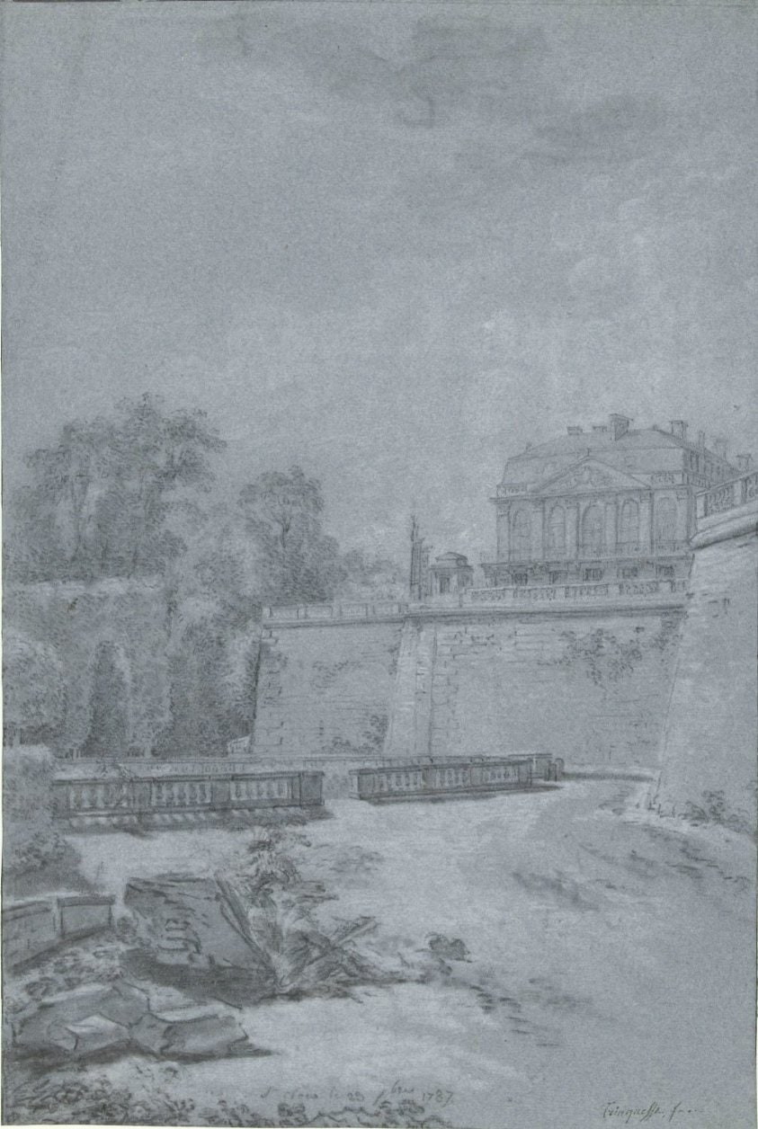 Gezicht op het park en een vleugel van kasteel Saint-Cloud