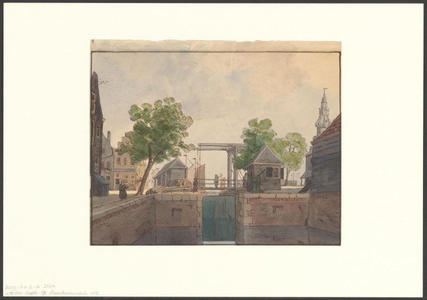 Gezicht op het Singel gezien naar de Haarlemmersluis