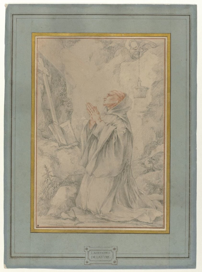 H. Benedictus biddend in een grot