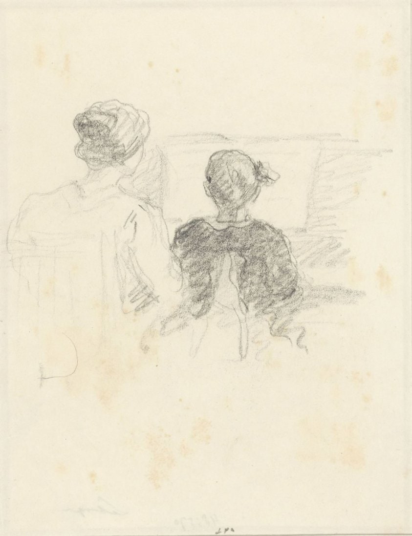 Mevrouw Lebasque en haar dochtertje voor de piano