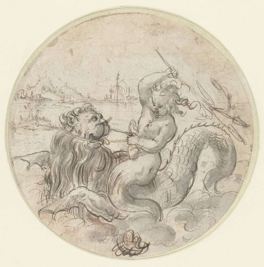 Jonge zeemeerman (?) op een zeemonster