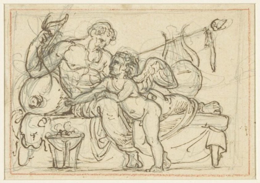 Ontwerp voor een reliëf met Amor en een liggende figuur van Anacreon