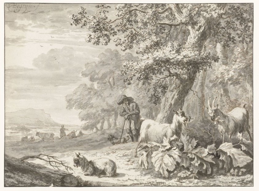 Landscape with a Herder Watching a Flock of Three Goats