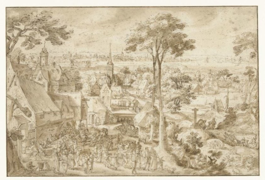Bruiloftsfeest op een dorpsplein
