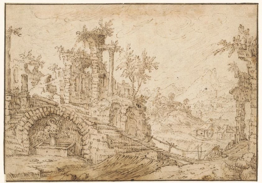 Landschap met antieke ruïnes