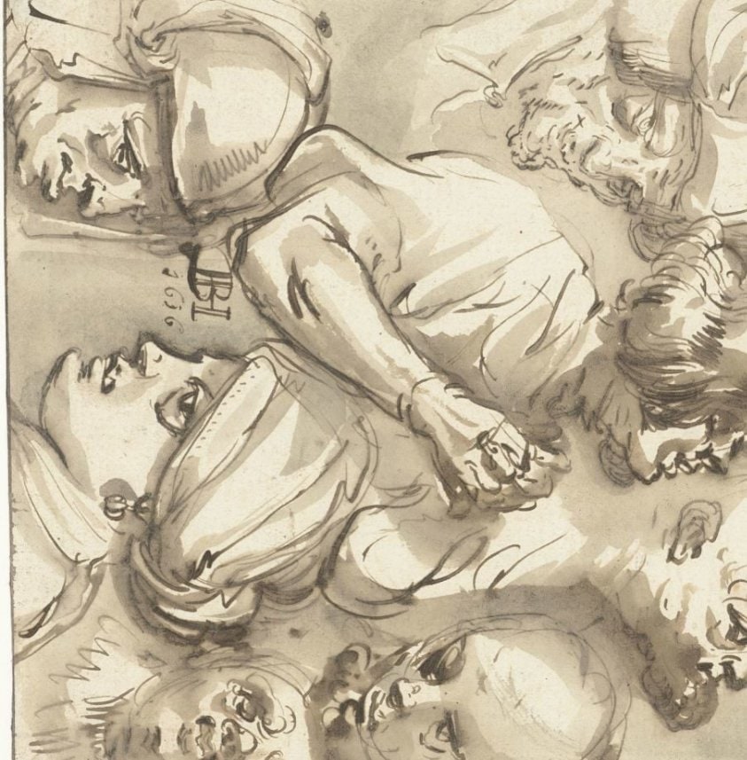 Schetsblad met zeven koppen