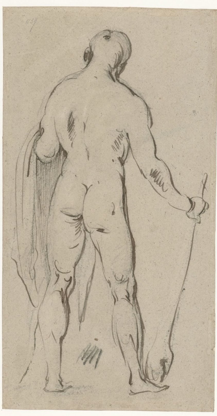 Staand mannelijk naakt, op de rug gezien (Hercules?)