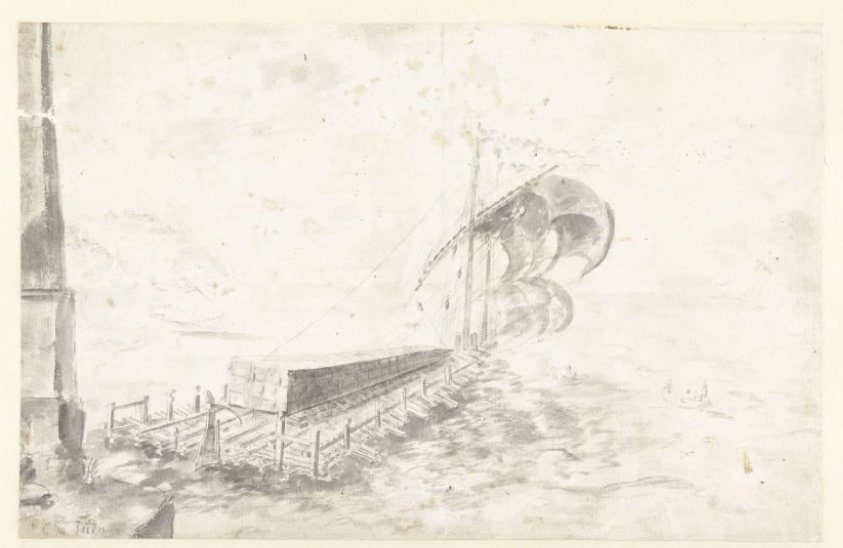 Harbour Scene with an Obelisk Being Transported on a Wooden Raft