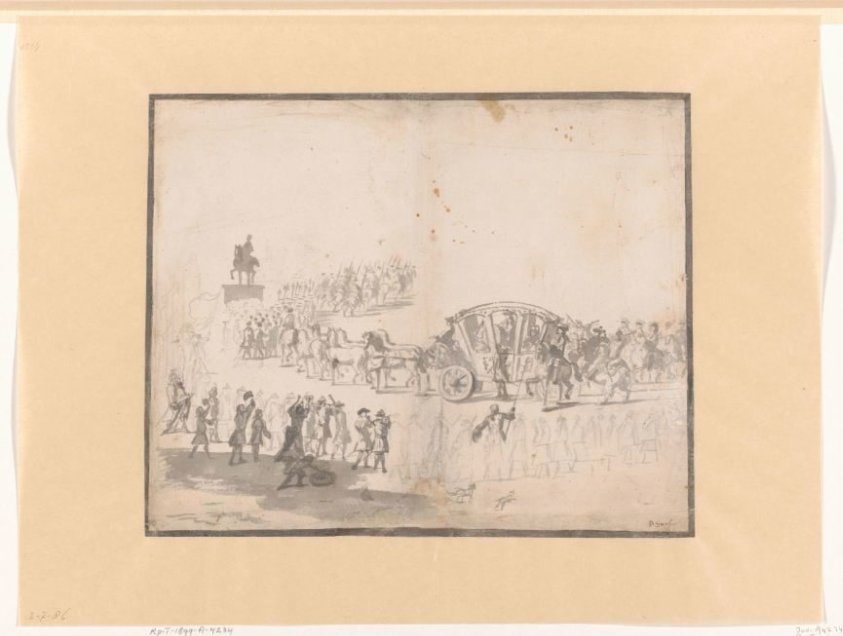 Lodewijk XIV in een rijtuig te Parijs