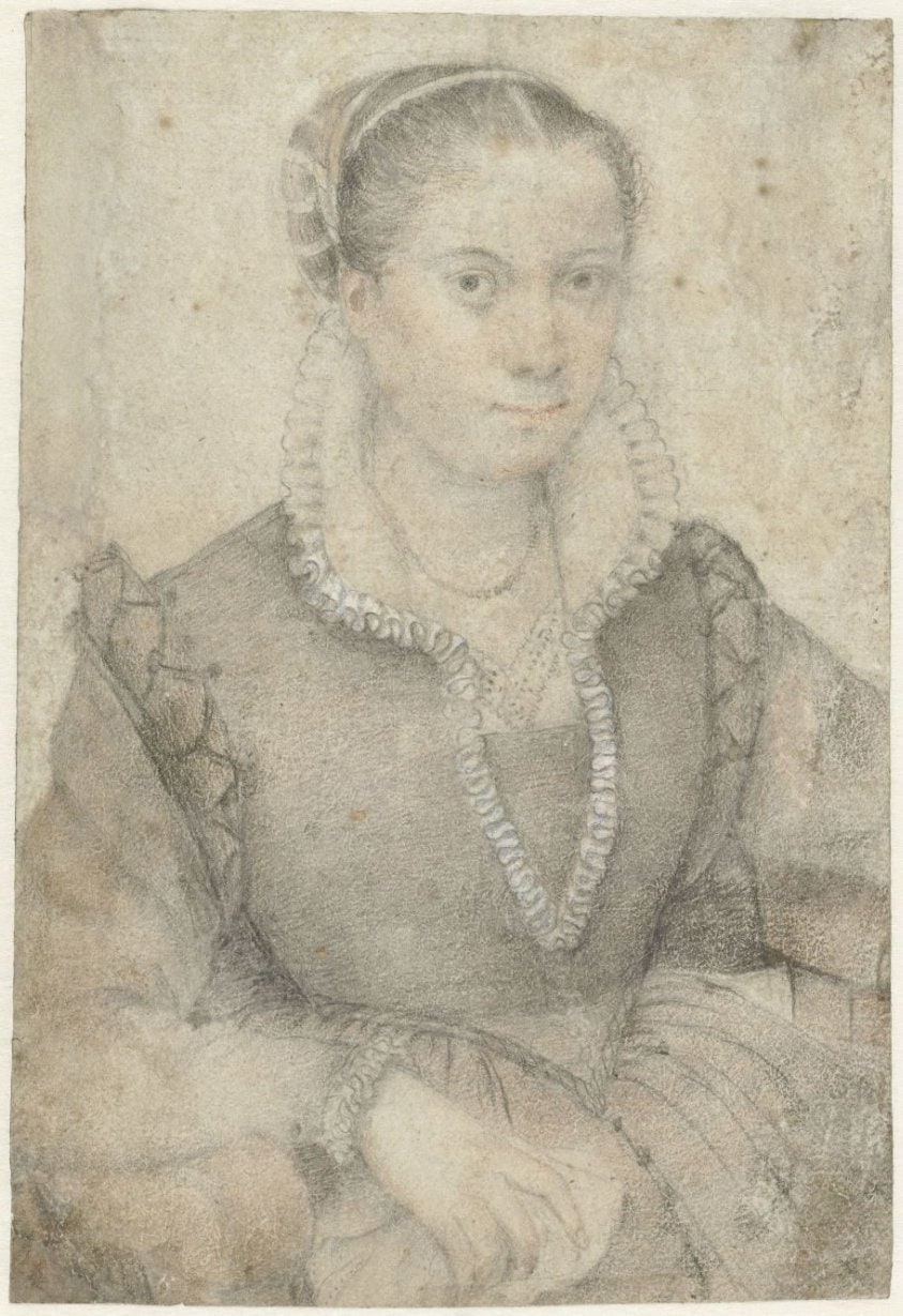 Portret van dame, zittend naar rechts