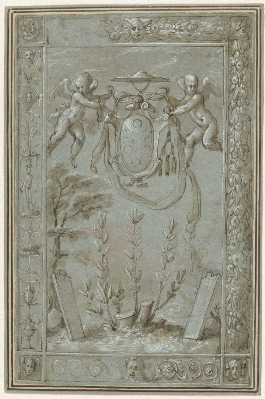 Ontwerp voor een tapisserie met het wapen van kardinaal Ippolito de Medici