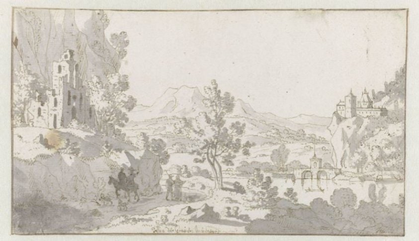 Italianate River Landscape with Travellers near Ruins