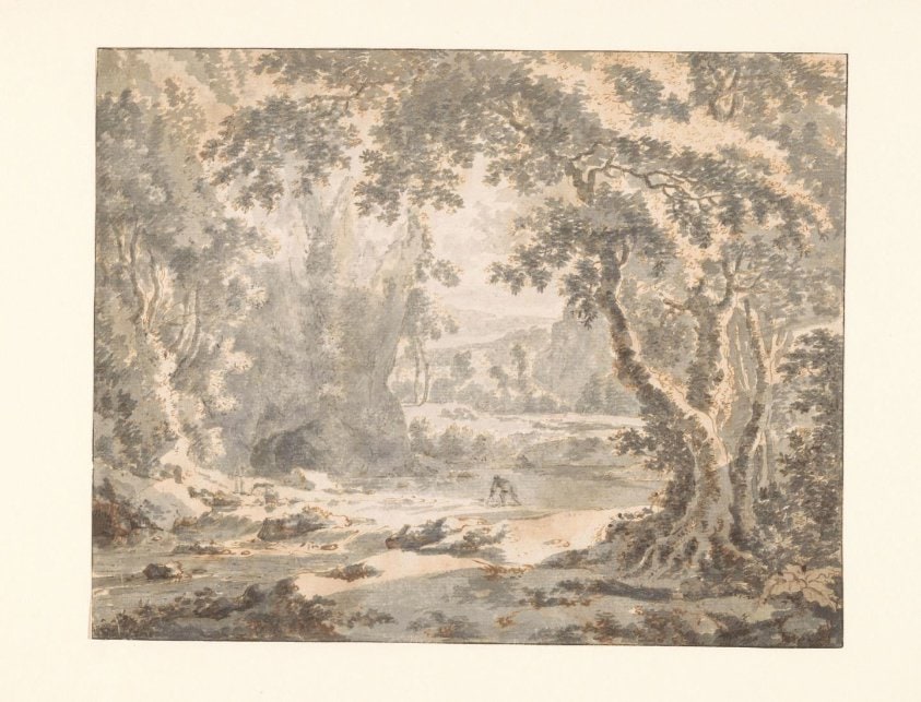 River Landscape with Rapids and Distant Mountains