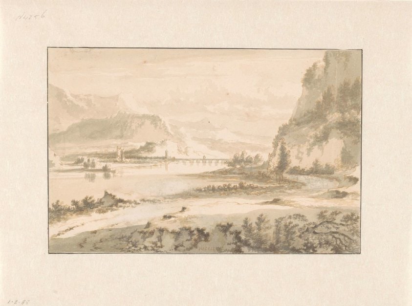 Mountain Landscape with a Stone Bridge over a River 
