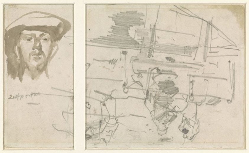 Zelfportret van George Hendrik Breitner met schets