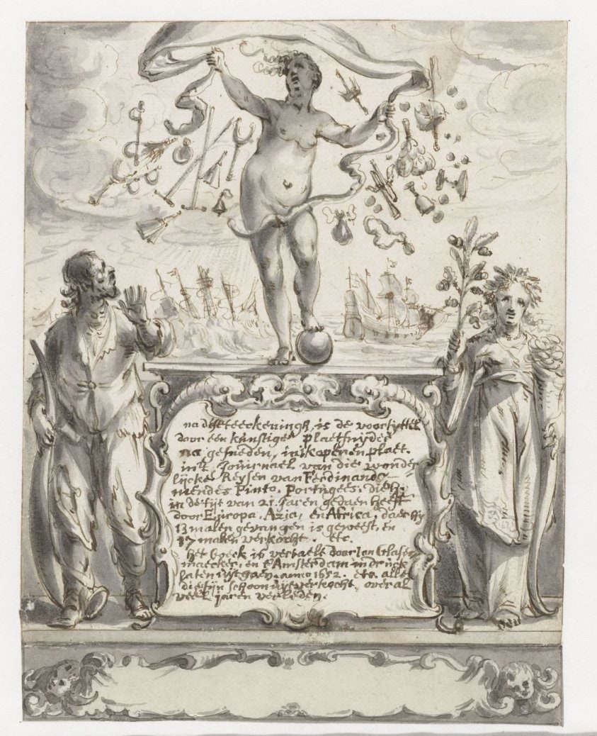 Frontispiece Design for De wonderlyke reizen van Fernando Mendez Pinto